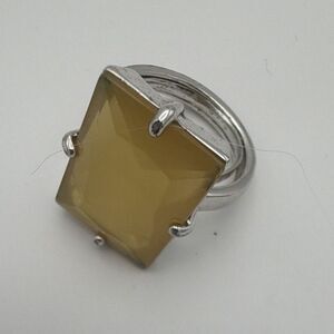 Kate Spade Cocktail Silver Tone Ring Yellow Rectangular Stone Prong Set Size 7